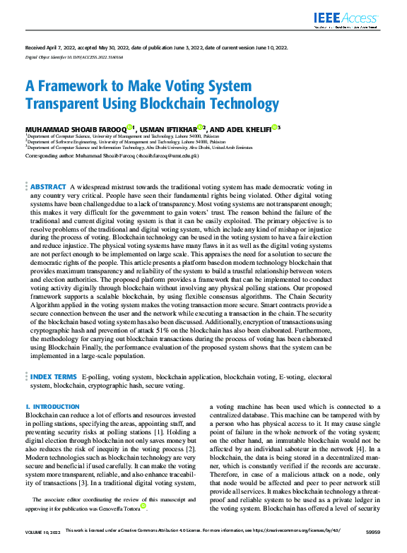 (PDF) A Framework to Make Voting System Transparent Using Blockchain ...