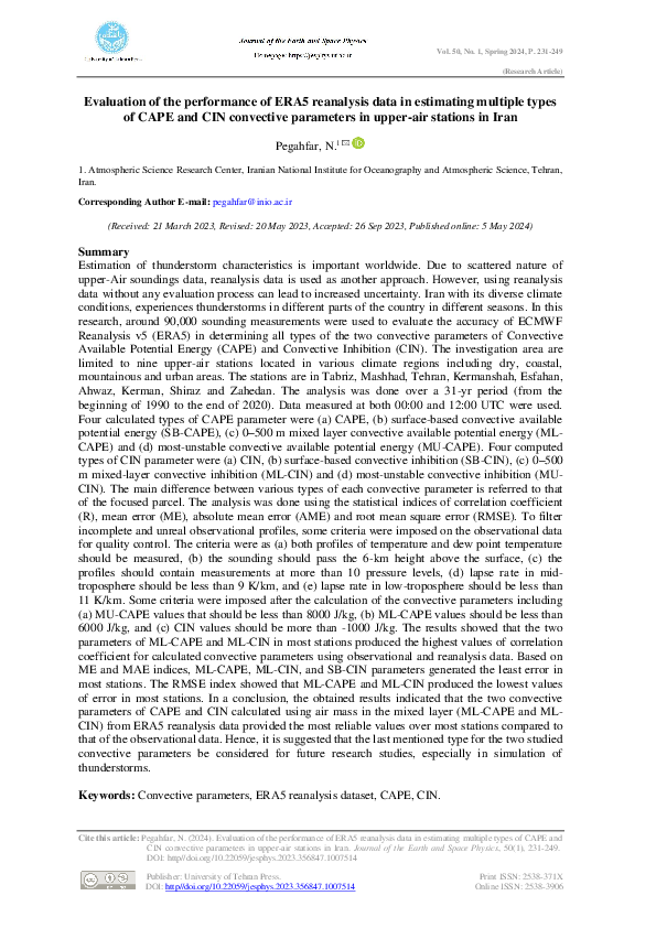 (PDF) Evaluation of the performance of ERA5 reanalysis data in ...