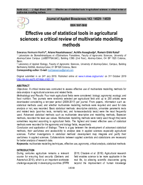 (PDF) Effective use of statistical tools in agricultural sciences: a ...