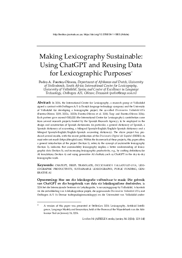 (PDF) Making Lexicography Sustainable: Using ChatGPT and Reusing Data ...