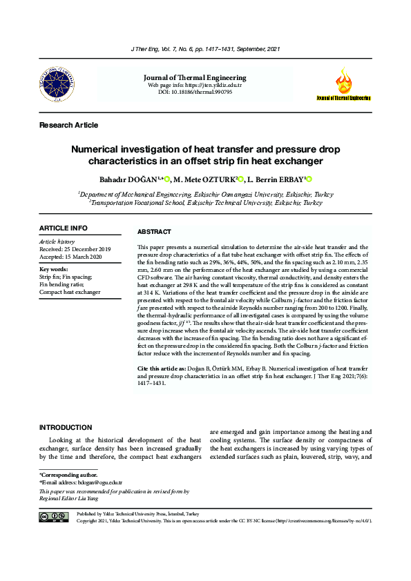 (PDF) Numerical investigation of heat transfer and pressure drop ...