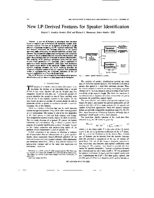 (PDF) New LP-derived features for speaker identification