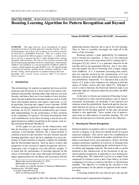 (PDF) Boosting Learning Algorithm for Pattern Recognition and Beyond