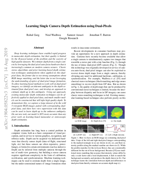 (PDF) Learning Single Camera Depth Estimation Using Dual-Pixels