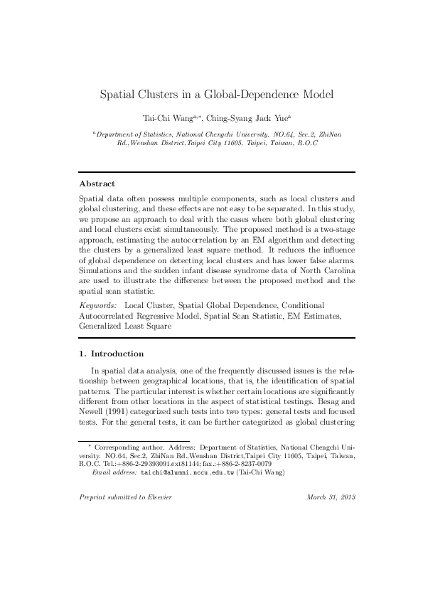 (PDF) Spatial clusters in a global-dependence model