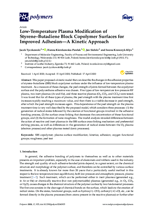 (PDF) Low-Temperature Plasma Modification of Styrene–Butadiene Block ...