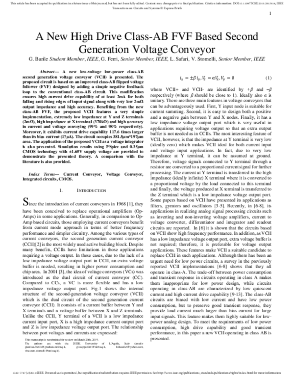 (PDF) A New High Drive Class-AB FVF-Based Second Generation Voltage ...