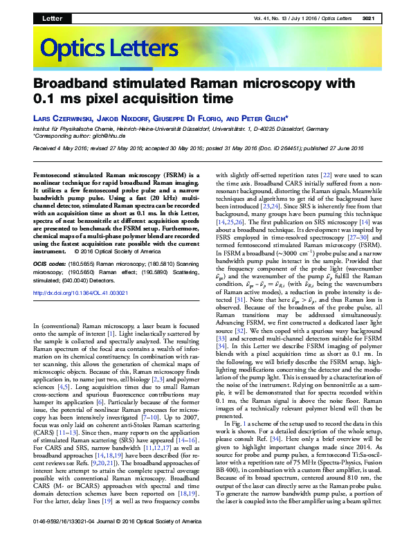 (PDF) Broadband stimulated Raman microscopy with 01 ms pixel ...