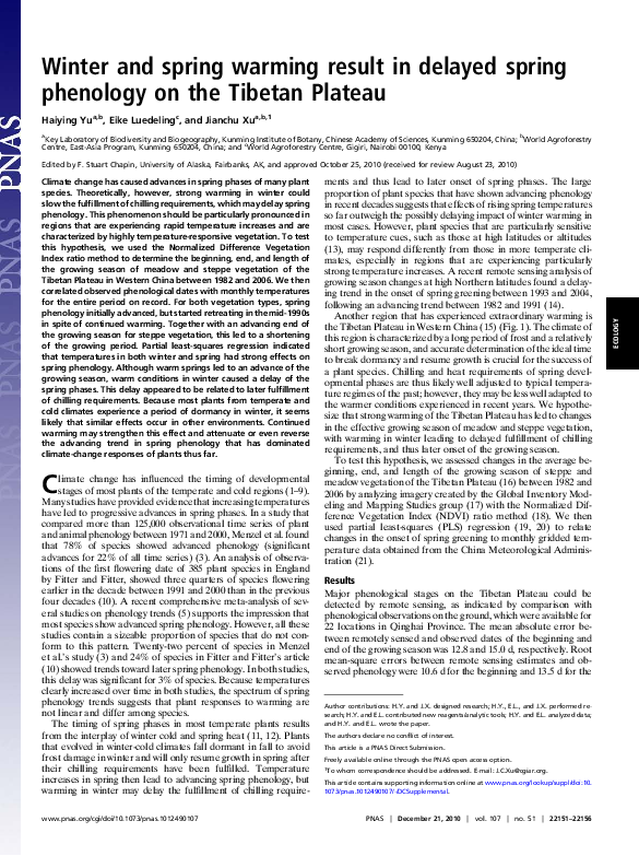 (PDF) Winter and spring warming result in delayed spring phenology on ...