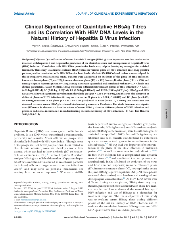 (PDF) Clinical Significance of Quantitative HBsAg Titres and its ...