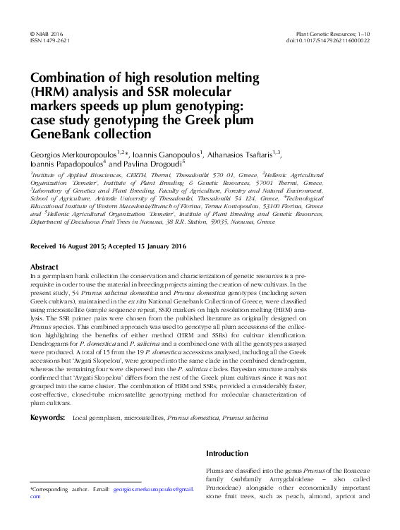 (PDF) Combination of high resolution melting (HRM) analysis and SSR ...