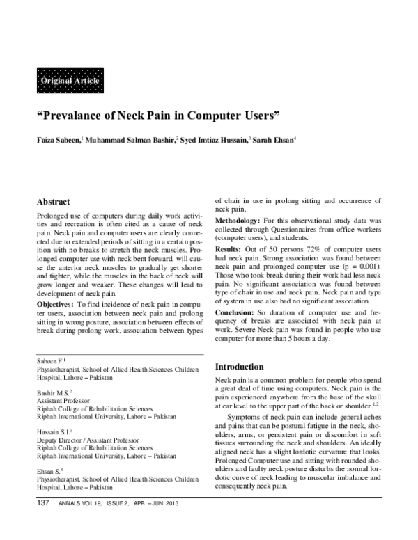 Gallery Detail: Pdf Prevalance Of Neck Pain In Computer Users