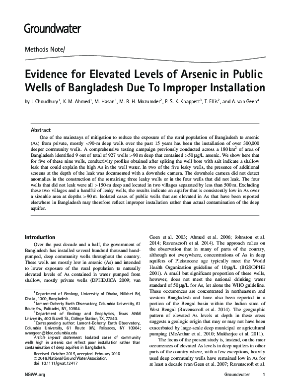 (PDF) Evidence for Elevated Levels of Arsenic in Public Wells of ...
