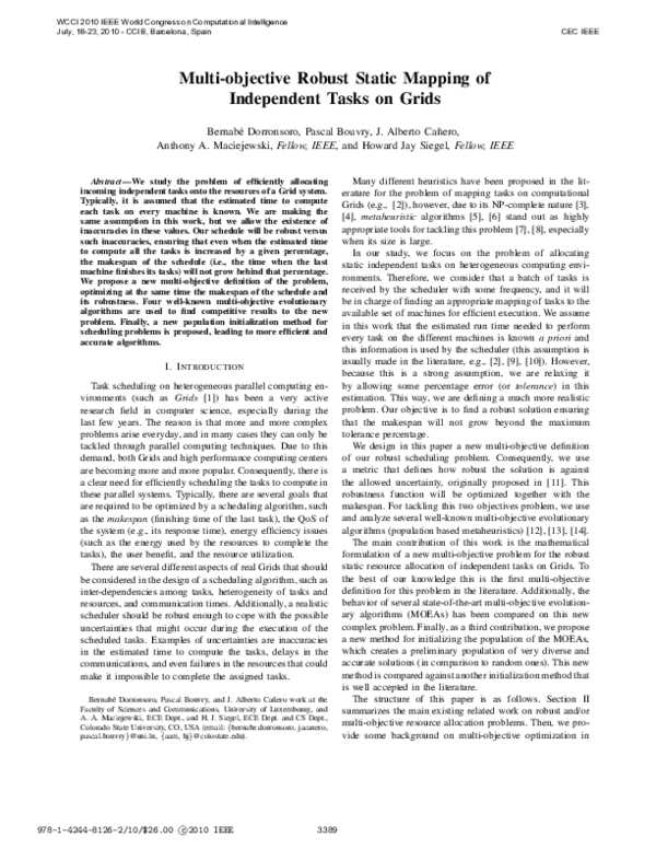 (PDF) Multi-objective robust static mapping of independent tasks on grids