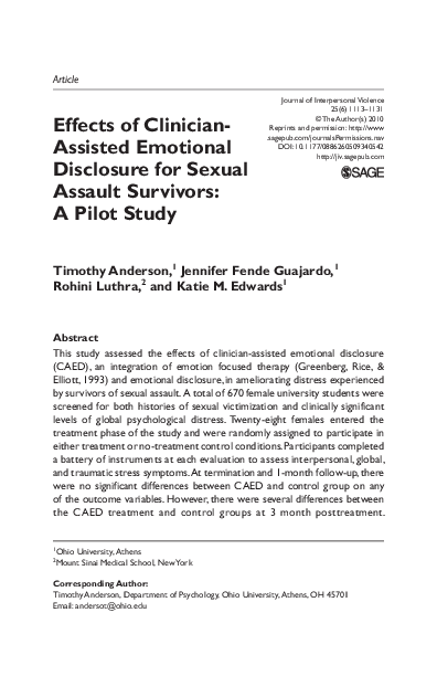 (PDF) Effects of Clinician-Assisted Emotional Disclosure for Sexual ...