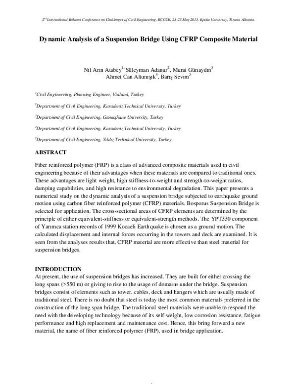 (PDF) Dynamic Analysis of a Suspension Bridge Using CFRP Composite Material