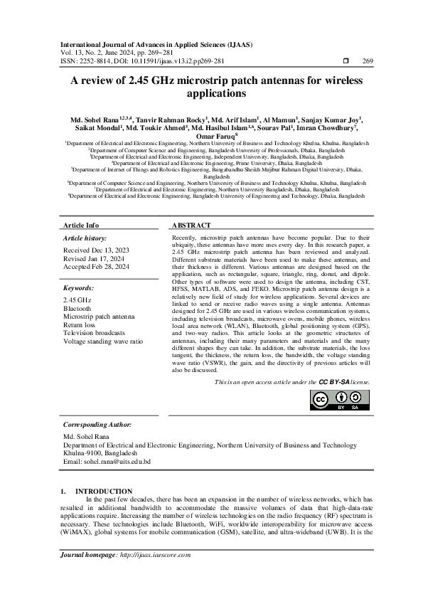 (PDF) A review of 2.45 GHz microstrip patch antennas for wireless ...