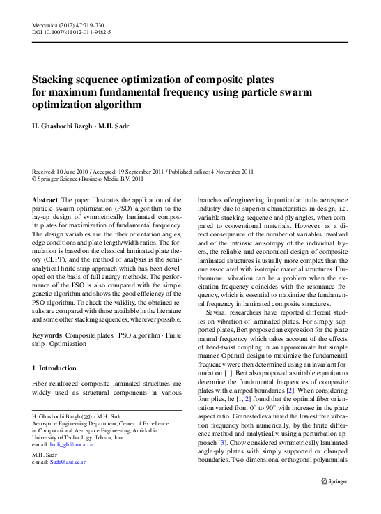 (PDF) Stacking sequence optimization of composite plates for maximum ...