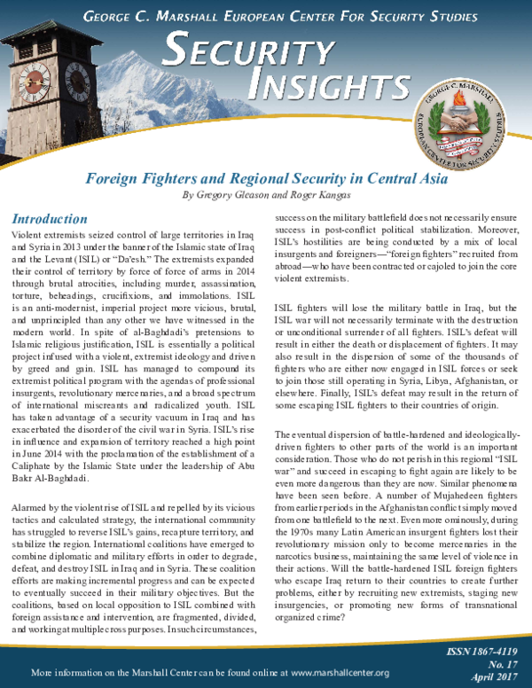 (PDF) Foreign Fighters and Regional Security in Central Asia