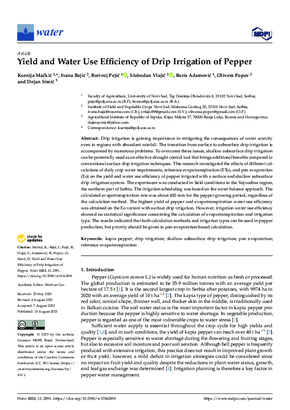(PDF) Yield and Water Use Efficiency of Drip Irrigation of Pepper
