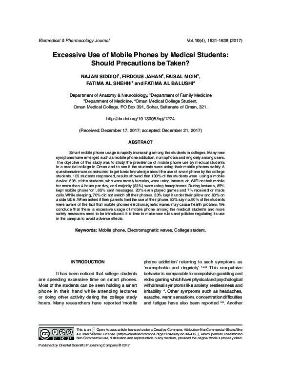 (PDF) Excessive use of Mobile Phones by Medical Students: Should ...