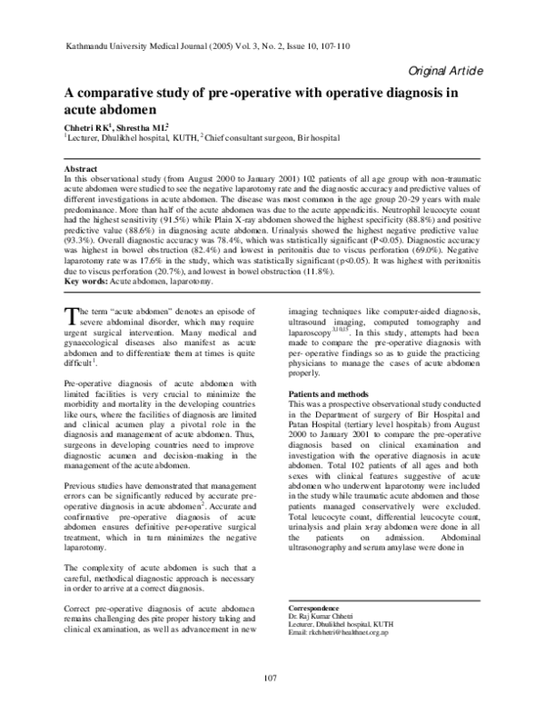(PDF) A comparative study of pre-operative with operative diagnosis in ...