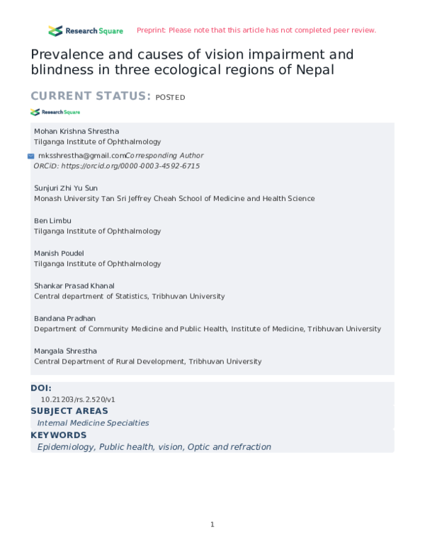 (PDF) Prevalence and causes of vision impairment and blindness in three ...