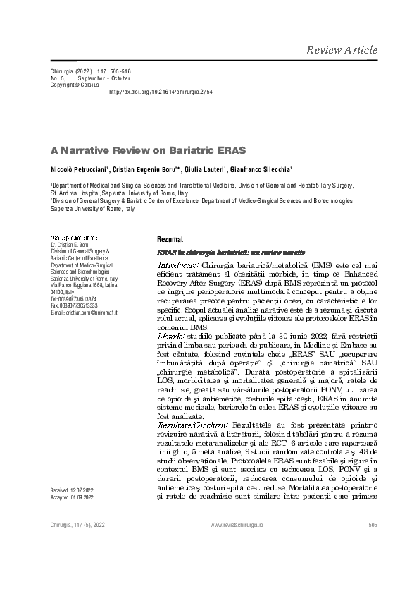 (PDF) A Narrative Review on Bariatric ERAS