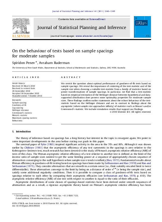 (PDF) On the behaviour of tests based on sample spacings for ...