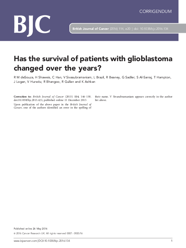 (PDF) Erratum: Has the survival of patients with glioblastoma changed ...