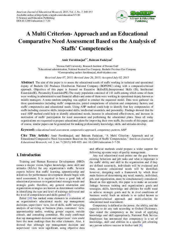 (PDF) A Multi Criterion- Approach and an Educational Comparative Need ...