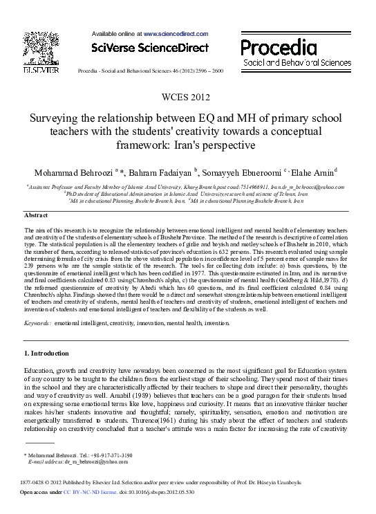 (PDF) Surveying the Relationship Between EQ and MH of Primary School ...