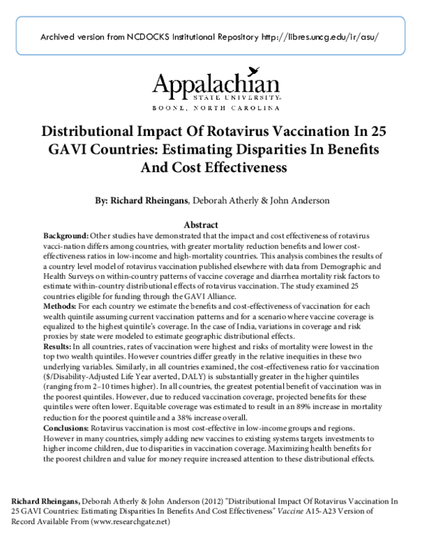 (PDF) Distributional impact of rotavirus vaccination in 25 GAVI ...
