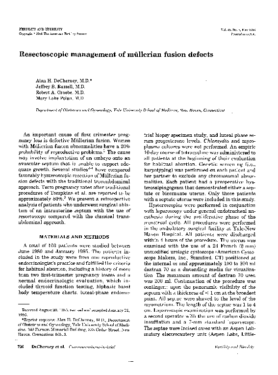 (PDF) Resectoscopic management of müllerian fusion defects