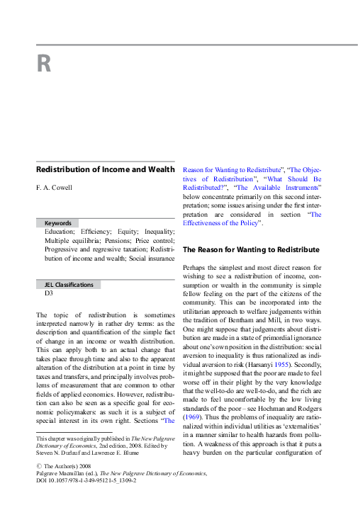 (PDF) Redistribution of Income and Wealth