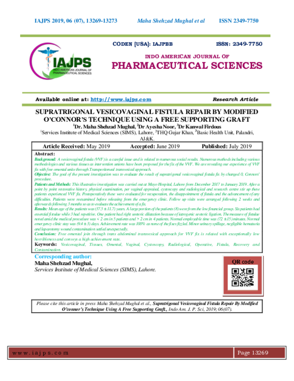 (PDF) Supratrigonal Vesicovaginal Fistula Repair by Modified O'Connor's ...