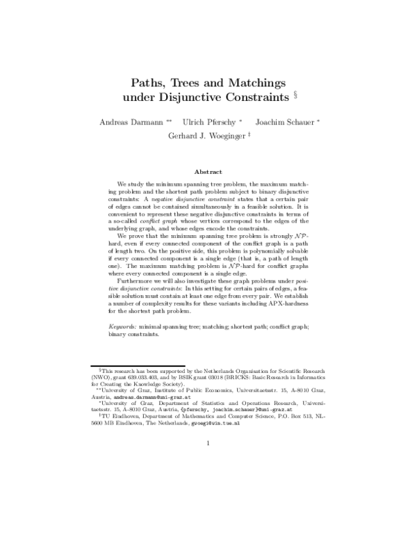 (PDF) Paths, trees and matchings under disjunctive constraints
