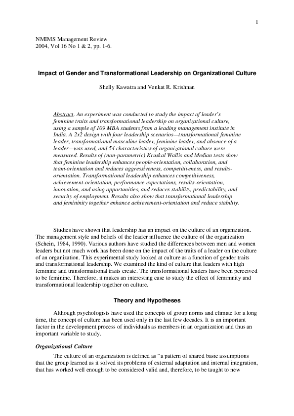 (PDF) Impact of gender and transformational leadership on ...
