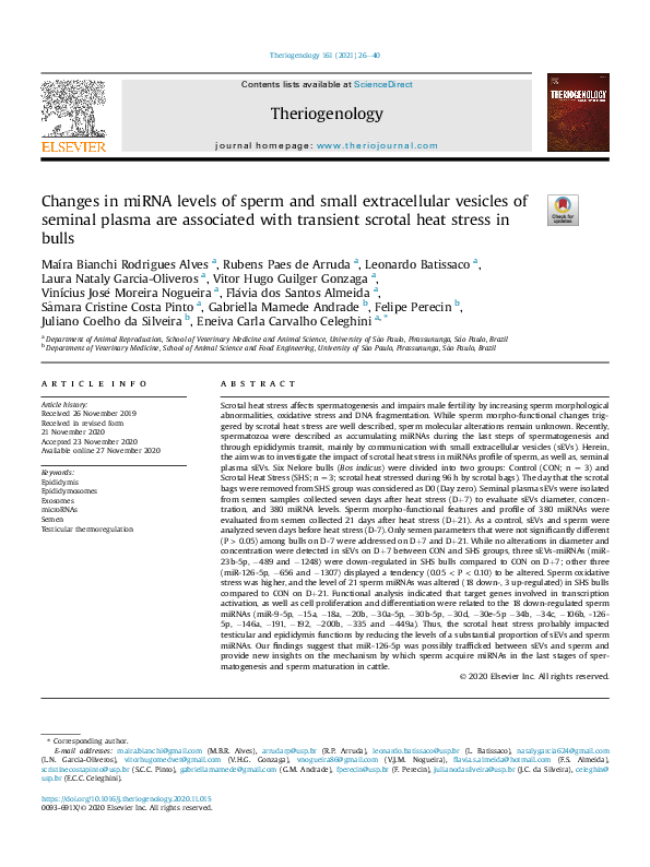 (PDF) Changes in miRNA levels of sperm and small extracellular vesicles ...
