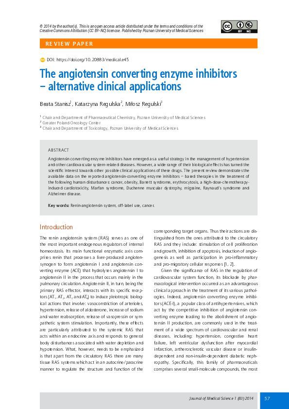 (PDF) The angiotensin converting enzyme inhibitors – alternative ...