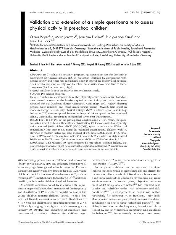 (PDF) Validation and extension of a simple questionnaire to assess ...