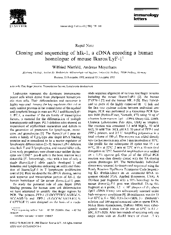 (PDF) Cloning and sequencing of hIk-1, a cDNA encoding a human ...