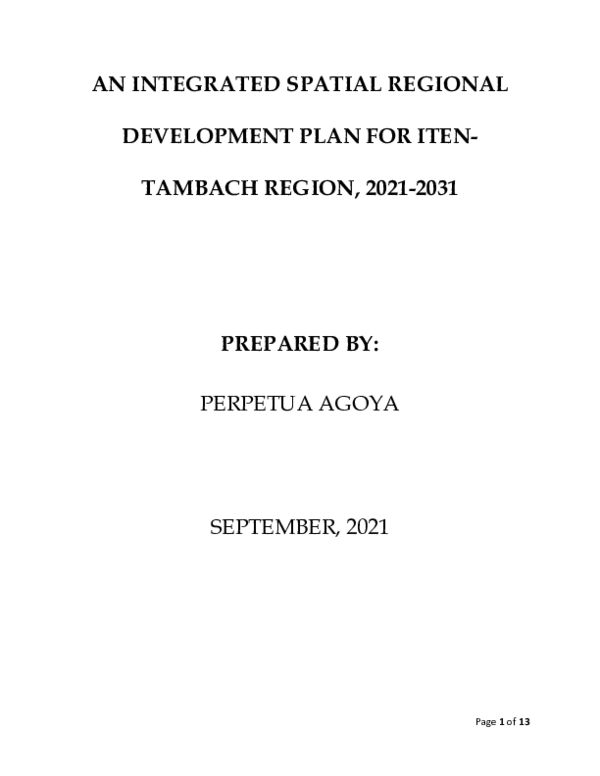(PDF) AN INTEGRATED SPATIAL REGIONAL DEVELOPMENT PLAN FOR ITEN