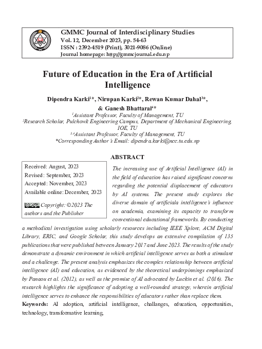 (PDF) Future of Education in the Era of Artificial Intelligence