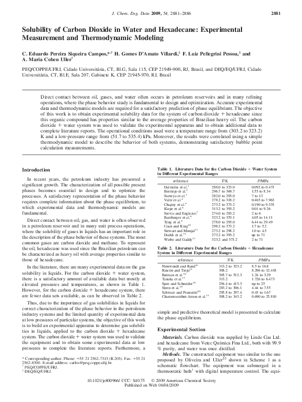 (PDF) Solubility of Carbon Dioxide in Water and Hexadecane ...