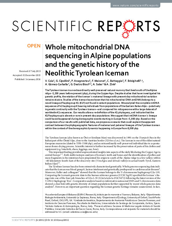 (PDF) Whole mitochondrial DNA sequencing in Alpine populations and the ...