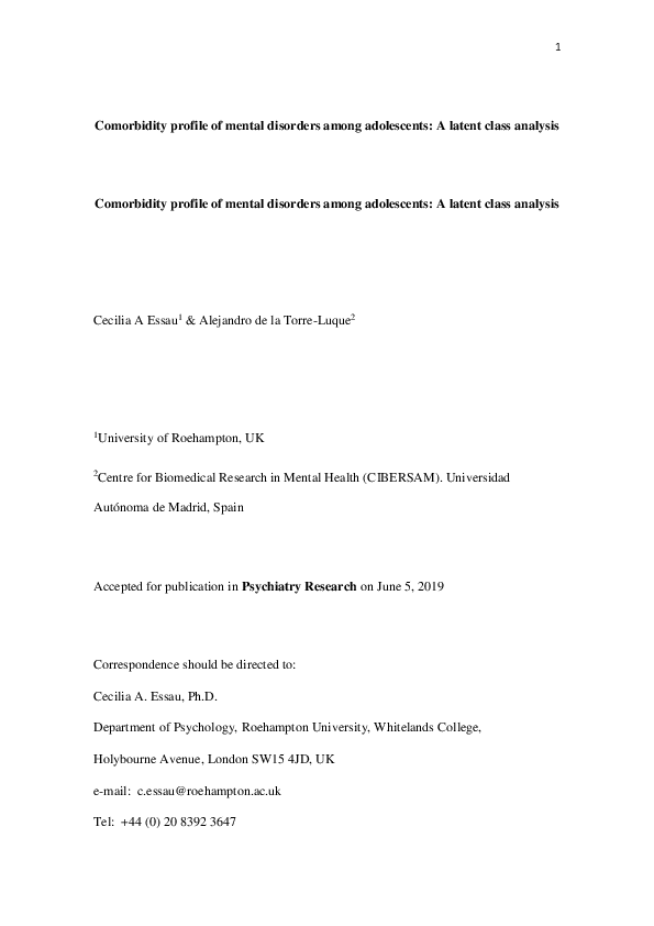 (PDF) Comorbidity profile of mental disorders among adolescents: A ...
