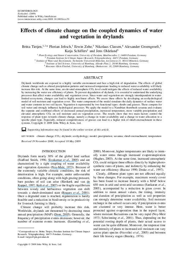(PDF) Effects of climate change on the coupled dynamics of water and ...