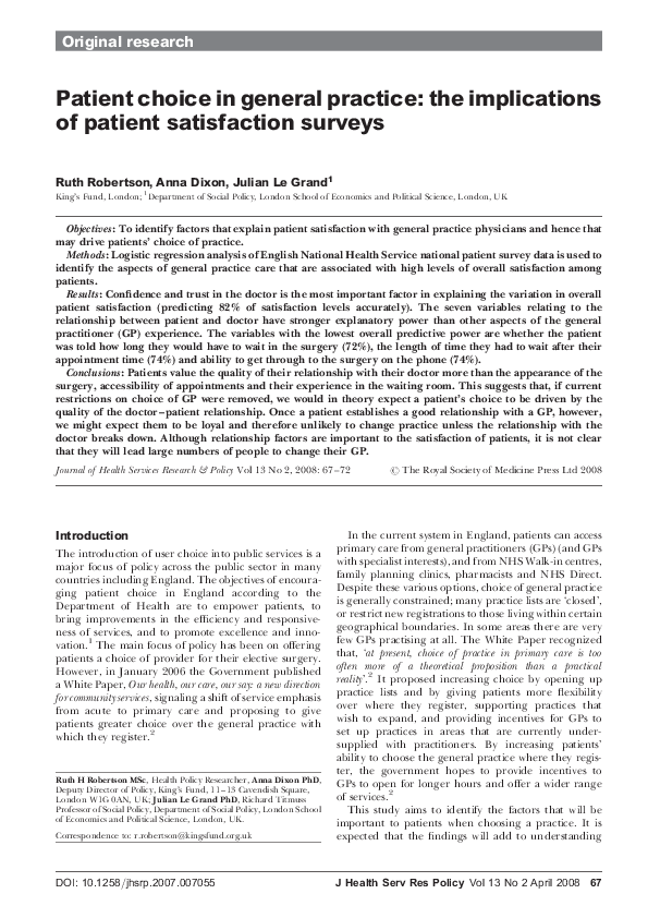 (PDF) Patient Choice in General Practice: The Implications of Patient ...
