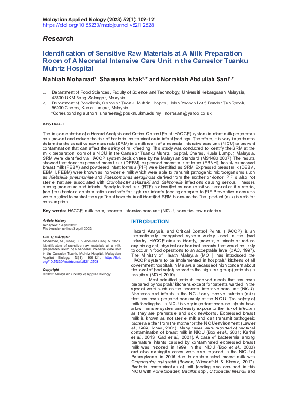 (PDF) Identification of Sensitive Raw Materials at A Milk Preparation ...
